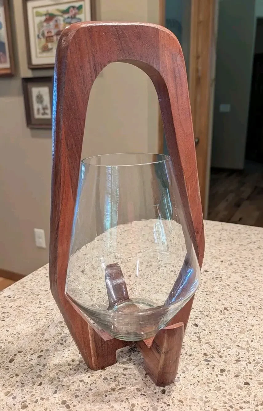West Elm Mid Century Wood Lantern With Glass Candle Holder 15